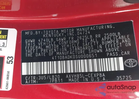 2025 Toyota Camry Xse from USA, damaged, VIN 4T1DBADK0SU000651